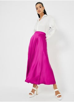 Buy High Rise Satin Flared Maxi Skirt in Saudi Arabia