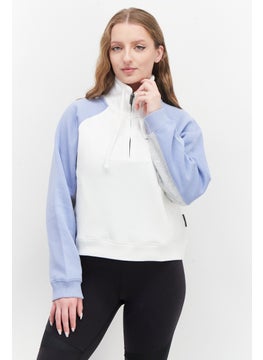 اشتري Women Funnel  Neck Colorblock Long Sleeves Sweatshirt, Blue/Grey/White في الامارات