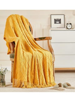 اشتري Knitted Throw Blankets, Cozy Lightweight Decorative Throw, Warm Woven Blanket with Tassels for Couch Sofa, Bed and Living Room, All Seasons for Women, Men and Kids (127x172cm, Mustard Yellow) في السعودية