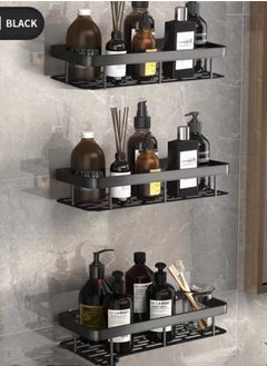 Buy 3-Pieces Bathroom Shelf Shower Shampoo Soap Organizer Wall Mounts Storage Rack Black 31.5x14x5 Centimeter in UAE