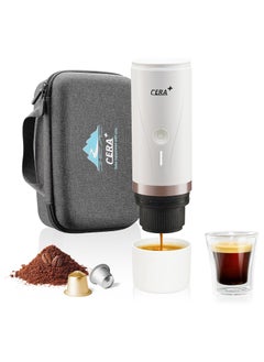 اشتري CERA+ Portable Electric Coffee Maker, Rechargeable Mini Battery Espresso Machine with Heating Function, 20 Bar, Compatible with NS Pods & Ground Coffee for Travel, Camping, Office, Home (White) في الامارات