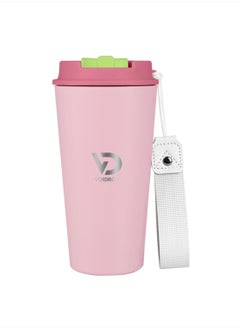 اشتري Insulated Travel Mug 500ML Tumbler for Coffee Spill Proof with Lid hot cold beverage powder coating Stainless Steel outer powder coated 16oz  (Mate Pink) في الامارات