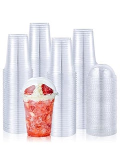 Buy Pack of 100 Clear Plastic Cups with Dome Lids for Beverages and Desserts - 12 oz Disposable Cups for Smoothies, Coffee, and Bubble Tea in Saudi Arabia