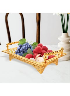 Buy Fruit Plate Iron Fruit Serving Tray Rectangle Appetizer Platters Glitter Party Tray Nordic Style Dry Nut Dishes with 2 Handles Veggie Candy Bowls for Table Dessert Snack Golden in Saudi Arabia