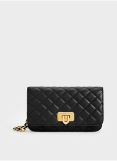 اشتري CHARLES & KEITH Shoulder Bag & Crossbody Bag Cressida Quilted Push-Lock Clutch - Black في الامارات