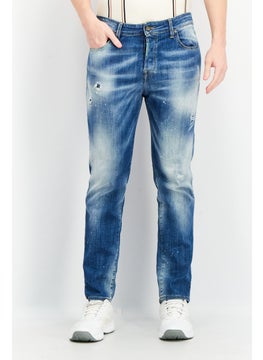 Buy Men Tapered Wash Stretchable Denim Jeans, Blue in UAE