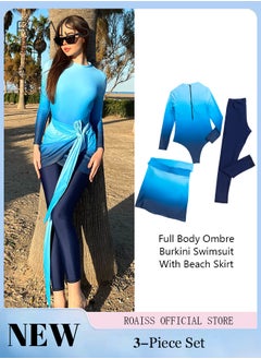 Buy 3 Piece Women Swimsuit Beach Sun Protection Clothing Conservative Style Long Sleeve Sun Protection Body Modification Printing Elements Contrasting Colors Various Matching Methods in Saudi Arabia