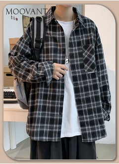 Buy Men's Long-sleeved Plaid Shirt Casual Cargo Shirt Trend Men's Plaid Coat Loose Plaid Shirt Jacket in Saudi Arabia