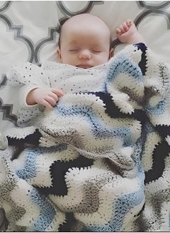 Buy Ocean Waves Blue And White Colour Customised Crochet Made Warm Baby Blanket - Exclusive Gift For New Born Baby Boy With Matching Baby Caps - 40x40 inches blanket in UAE