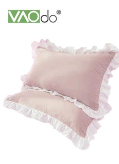 اشتري 2PCS Ruffled Pillow Shams Edge Ruffled Pillow Cases 100% Brushed Microfiber Standard Size Bedding Pillow Covers with Envelope Closure 48*74 CM Pink في الامارات