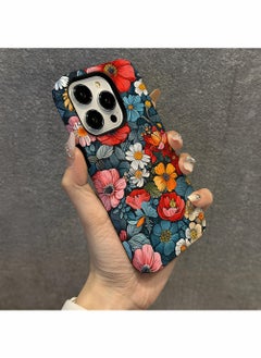 Buy iPhone 15 Pro Max Case,Blue Flowers Elegant Vintage Floral Pattern [10ft Drop Tested] Strengthen Protection Back Cover Shockproof for iPhone 15 Pro Max Phone Cover, Flower in UAE