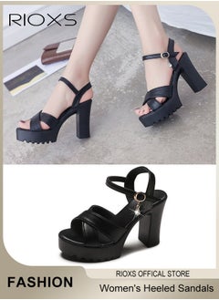 Buy Womens Fashion High Heel Sandals Casual Ankle Strap Chunky Heel Shoes Lightweight Round Toe Shoes in Saudi Arabia