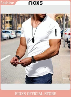 Buy Mens V Neck T-Shirts Tops Casual Basic Shirts Summer Slim Fit Tee in UAE