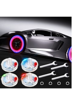 اشتري Car Tire Lights, Solar Energy Waterproof Motion Sensors Flashing Colorful LED Wheel Lamp Bulb, Schrader Valve Cap Lights for Car Auto Motorcycles Bicycles -4 Pcs في الامارات