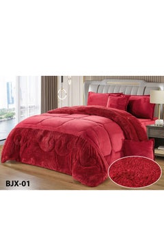 Buy Royal Comforter Set Luxury Winter Bed Cover Double 6 Piece System Two Sided Fur And Soft Velvet 230x250cm in Saudi Arabia