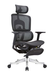 Buy Premium Office Chair - Ergonomic Dynamic Backrest, Synchro Reclining, High-Back, Lumbar Support, Breathable Mesh - Adjustable Headrest, Footrest, Seat Depth, Soft 3D Armrests - Aluminum Base in UAE