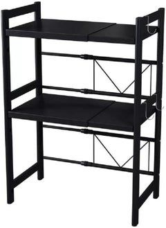 اشتري Expandable Microwave Oven Rack with 3 Hooks for Kitchen Shelf Rack Size 50 x 30 x 5, Black في السعودية