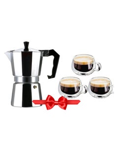 Buy Aluminum coffee maker + double-walled glass cups with handle, 3 pieces in Egypt