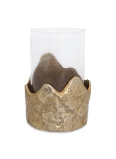 Buy Bark Pillar Candle Holder, Gold - 14X23 Cm in UAE