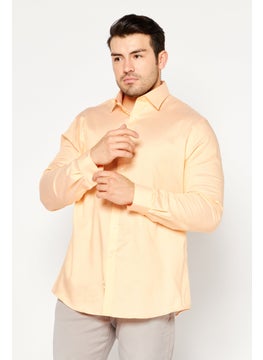 Buy Men Regular Fit Long Sleeve Textured Dress Shirt, Peach in UAE