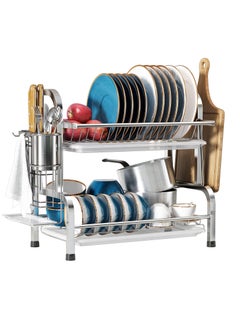 Buy Dish Drying Rack, 2 Tier Dish Draining Board Set, Compact Dish Drainer for Kitchen in UAE