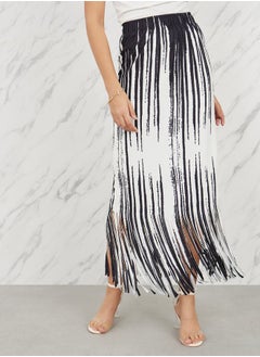 Buy Abstract Print Cut Out Hem Maxi Skirt in Saudi Arabia