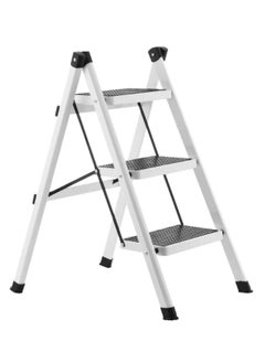 Buy Multi-purpose 3-step metal ladder for home with wide, sturdy folding foot in Saudi Arabia