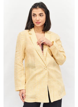 اشتري Women Regular Fit Gingham Check Blazer, Mustard/White في الامارات