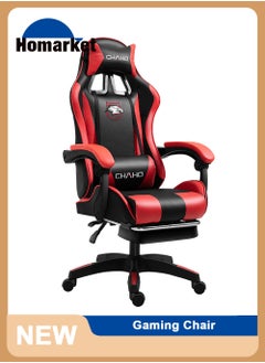 اشتري Gaming Chair with footrest Office Lumbar Support pc Chairs for Adults Wheels Bedroom Video Game Swivel ergonomics Back pu Leather Task Computer high Chair Reclining Teens Massage Dorm (black red) في الامارات