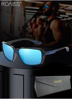 Buy Polarized Sports Sunglasses for Men Women, UV400 Protection Cycling Glasses, Dustproof Cycling Goggles for Baseball Running Fishing Golf, Black and Blue in UAE