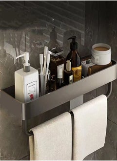 Buy 1-Piece Bathroom Shelf Shower Shampoo Soap Organizer Wall Mounts Storage Rack  with Towel Rack Gray 30 x 12 x 4 Centimeter in UAE