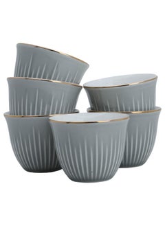 Buy Grey Porcelain Arabic Coffee Cups Set with Gold Line 12 Pieces in Saudi Arabia