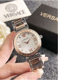 Buy Versace Women's Cubic Zirconia Classic Fashion Versatile Quartz Watch with Rose Gold and Silver Spliced Stainless Steel Strap 32mm White dial in UAE