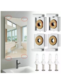 اشتري Set Of Mirror Clip 4 Pieces . Nickle Yf 245 Spring Loaded Mirror Hanger Clips Set Unframed Mirror Mount Clips With Screws And Rawl Plugs في الامارات