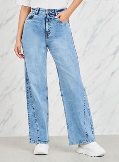 Buy Side Cut and Sew Panel Straight Fit Jeans in Saudi Arabia
