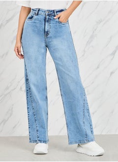 اشتري Side Cut and Sew Panel Straight Fit Jeans في السعودية