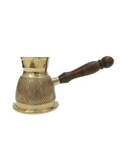 Buy Brass Turkish Coffee Warmer  Coffee Pot with Wooden Handle Gold 11 Centimeter in Saudi Arabia