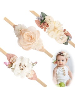 Buy 3 Pack Flower Nylon Headband, Baby Girl Floral Headbands Set, Elastic Hair Band Handmade Bow in Saudi Arabia