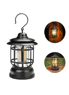 اشتري Retro Camping Lantern,Portable Camping Light Rechargeable,IPX4 Waterproof Camping Lamp,Hanging Dimmable COB Brightness Tent Light for Outdoor Hiking Garden Fishing Emergency في الامارات