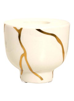 اشتري Kirk Ceramic Tealight Holder, White & Gold - 9x8 cm في الامارات