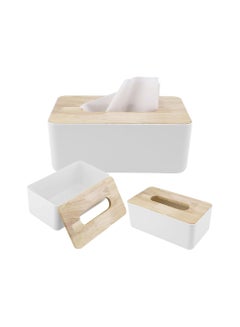 اشتري 3pcs Solid wood PP tissue box, car tissue box, napkin box, wooden lid sanitary box, car desk, bathroom, arts and crafts, office gifts في الامارات
