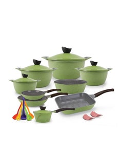Buy Granite Set 23 Pcs (4 pots 20-24-28-32 + 2 frying pan 22-26 + tray 26 + grill 28 + casserole with lid 16 + 4 silicone gloves + 5 distrbution tools) in Egypt