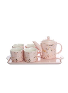 Buy Ceramic Tea Set 7 Pieces pink Color in Saudi Arabia