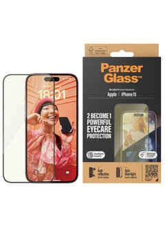 اشتري PanzerGlass™ Advanced Anti-Reflective and Anti-Blue Light Screen Protector for Apple iPhone 15, Protect Your Eyes, Protect Your Phone - Case friendly full screen protector with mounting aid في الامارات