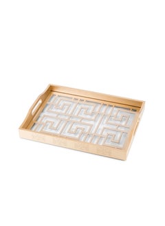 Buy Gold color wood serving tray with decorative design floor in Saudi Arabia