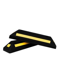 Buy BERRY Wheel Stopper 57CM Black | Rubber Parking Wheel Stops for Car Parking Areas | Heavy Duty Parking Blocks Black with Yellow Strips (2Pcs) in UAE