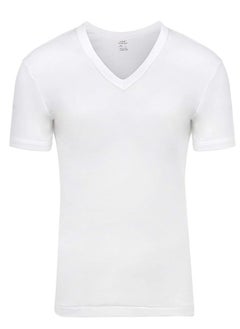 Buy Premium Men's T-Shirt – [Pack of 3] White, V-Neck Half Sleeve Vests with 1X1 Rib, Close-To-Body Fit, Cotton T-Shirt for Men, Machine Washable in UAE