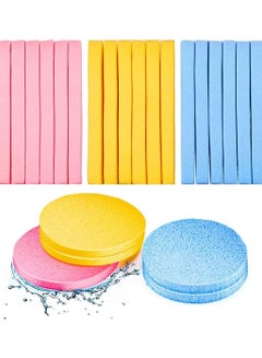 Buy Compressed Face Sponge, 72 Pieces Face Cleansing Sponge Makeup Removal Sponge Pad Exfoliating Wash Round Face Sponge (Pink * 24 Pcs, Yellow * 24 Pcs, Blue * 24Pcs) in Saudi Arabia