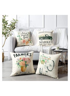 Buy Decorative Throw Pillow Covers Pack of 4 Waterproof Cushion Covers Perfect to Outdoor Patio Garden Living Room Sofa Farmhouse Decor (18x18 Inches) (Tulip Farm Cycling Flowers) in UAE