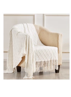 Buy Knitted Throw Blankets for Couch Sofa and Bed Lightweight Soft Knit Blanket with Tassel Decorative Cozy Farmhouse Throw Blankets for Women and Man 50x60 Cream Whited in UAE